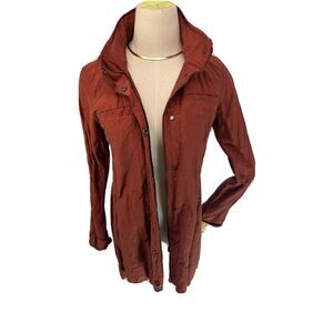 Eileen Fisher Rust Orange Crinkle Jacket tuck away Hood Size XS Nylon Blend